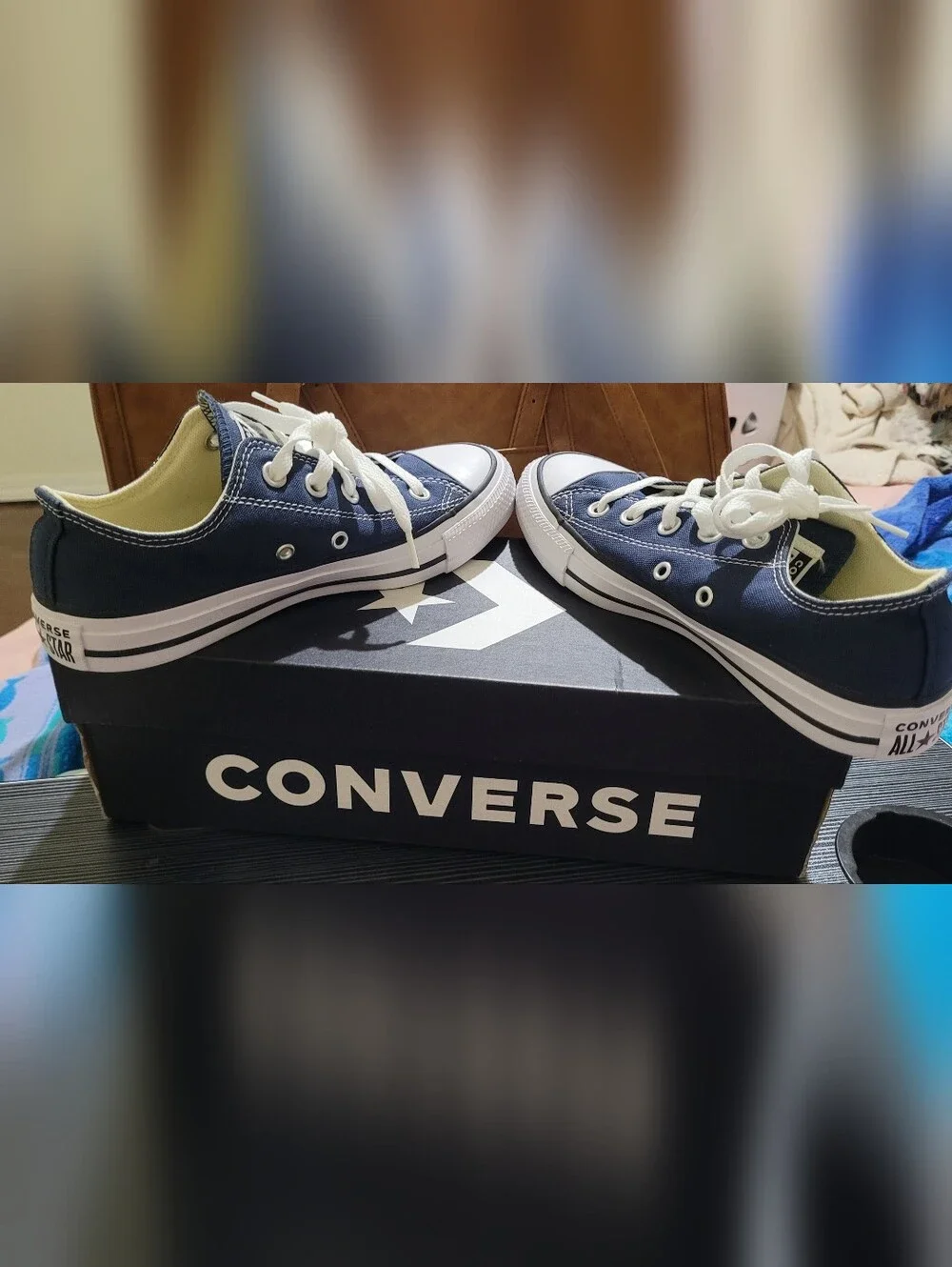 Converse Womens 5.5 Or Youth 4 Low Top Canvas Sneakers - Navy Blue with White